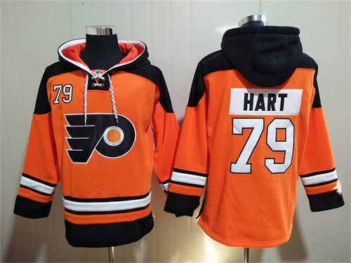 Philadelphia Flyers #79 Carter Hart Orange Ageless Must-Have Lace-Up Pullover Hoodie